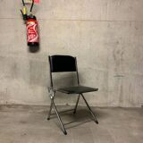 Eyrel folding chairs in chrome metal and imitation leather from the 70s
