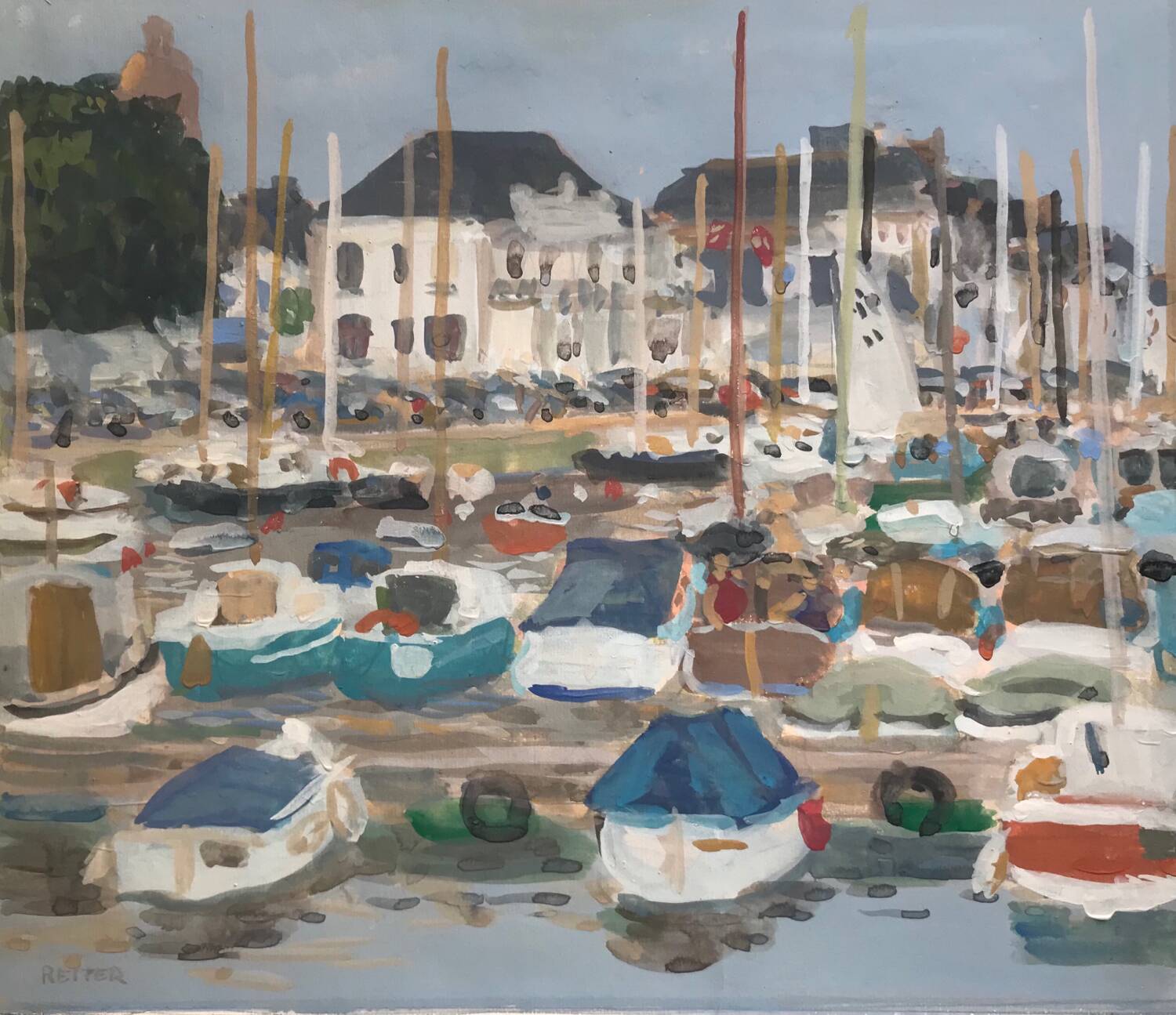 Gouache by Henri REITER (born in 1938). Normandy port.