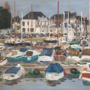 Gouache d’Henri REITER (né en 1938).Port normand.