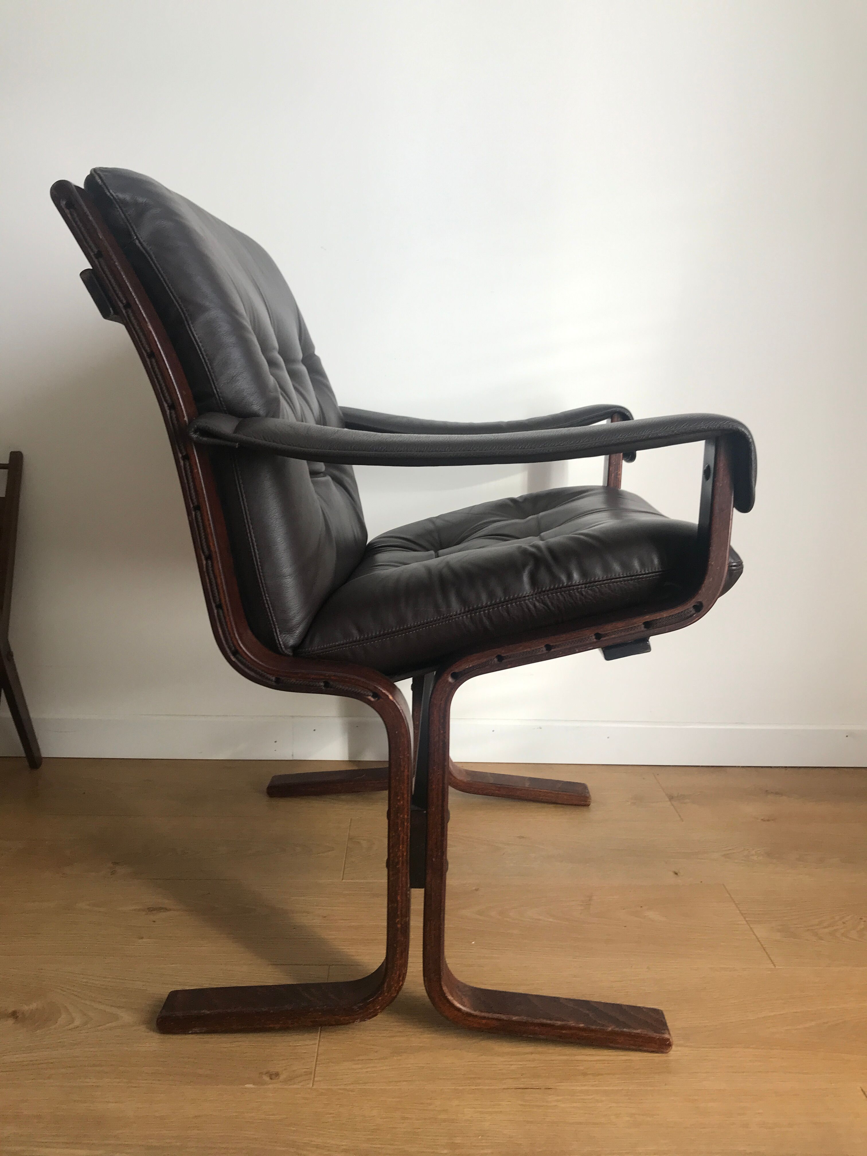 Armchair siesta brown leather by ingmar relling for westnofa