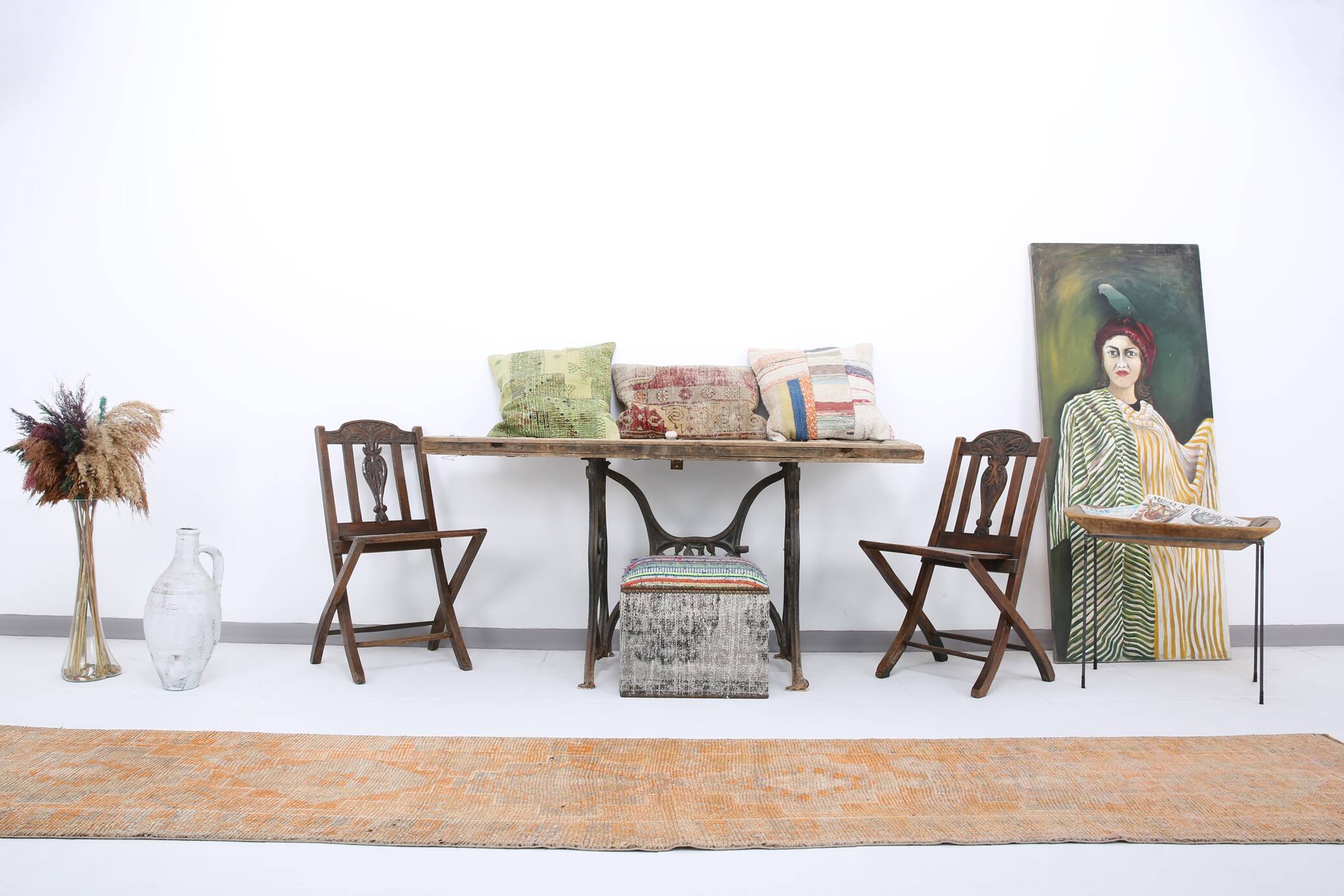 2x12 Long Narrow Orange Vintage Runner Rug, 75x378Cm SK 18494 FREE SHIPPING