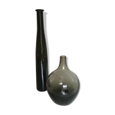 Ensemble vase et bouteille de verre gris kaki scandinave