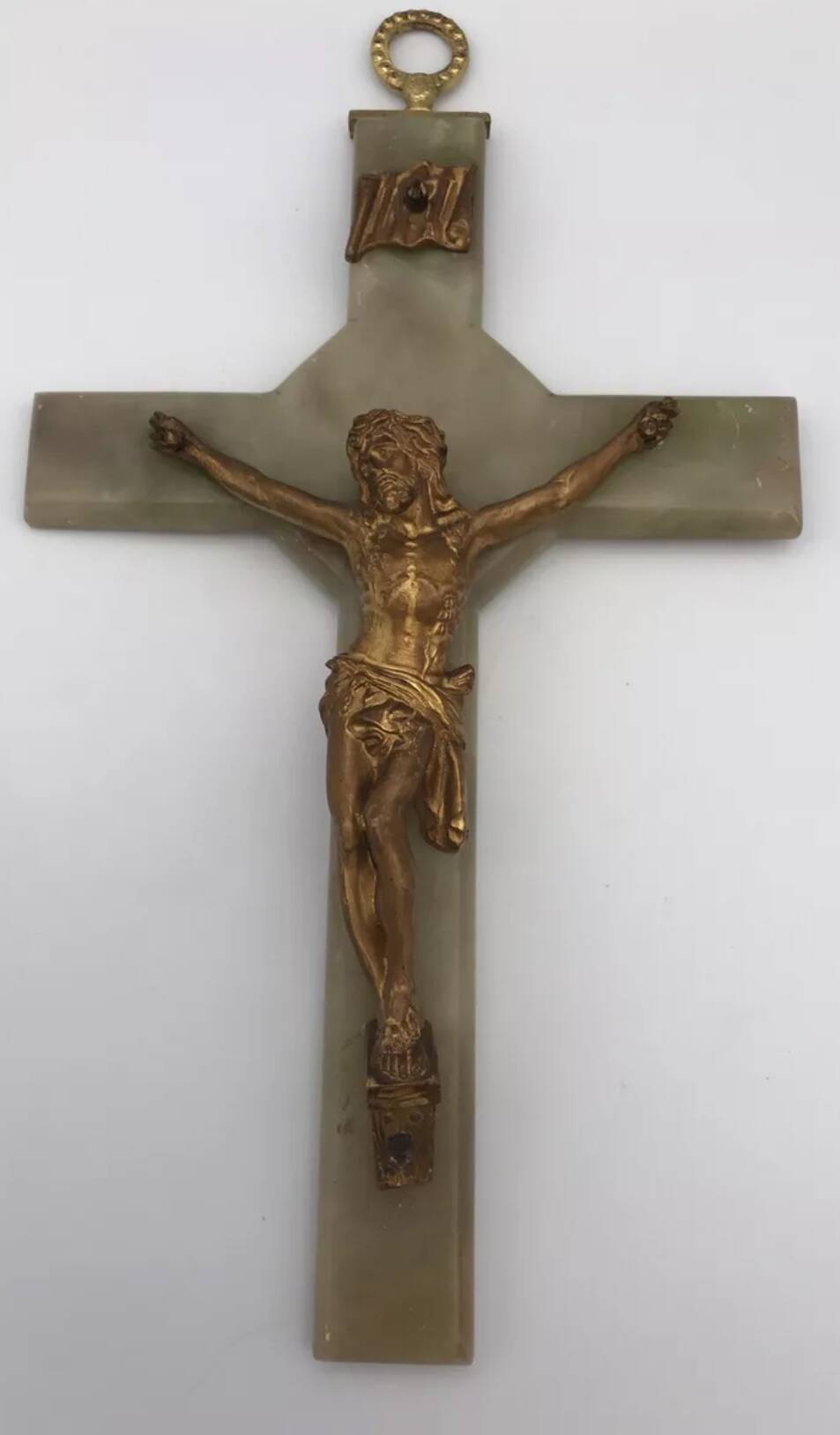 Vintage onyx stone wall crucifix and gold metal christ
