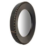Round mirror from the 50s in leather Jacques ADNET