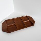 Vintage teak serving tray from the 1950s with compartments.