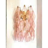 Set of Two Contemporary Pink “Poliedri” Murano Glass Gold 24k Wall Sconces