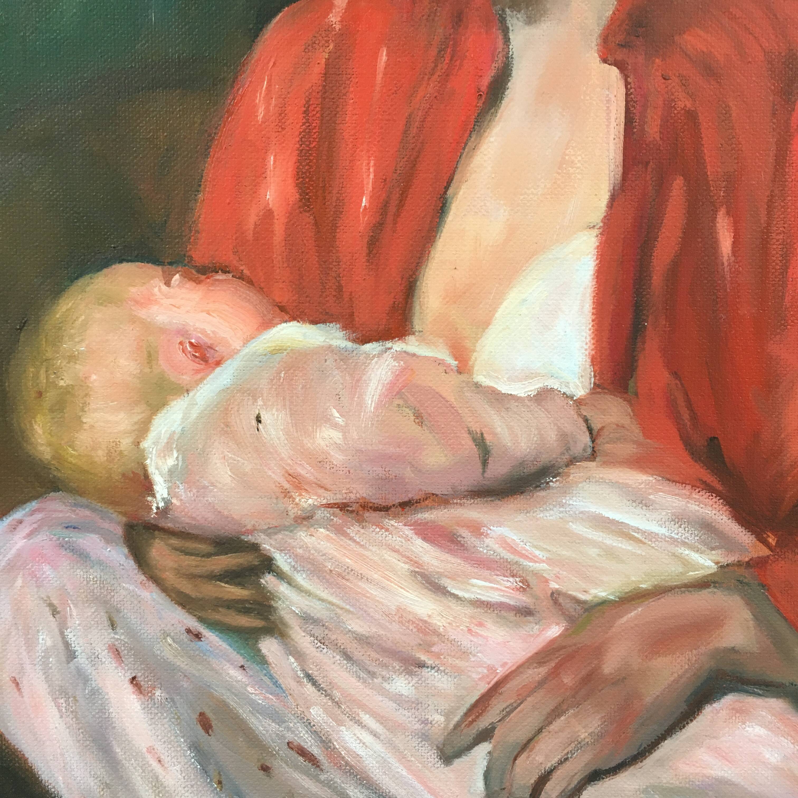 Painting woman breastfeeding her child