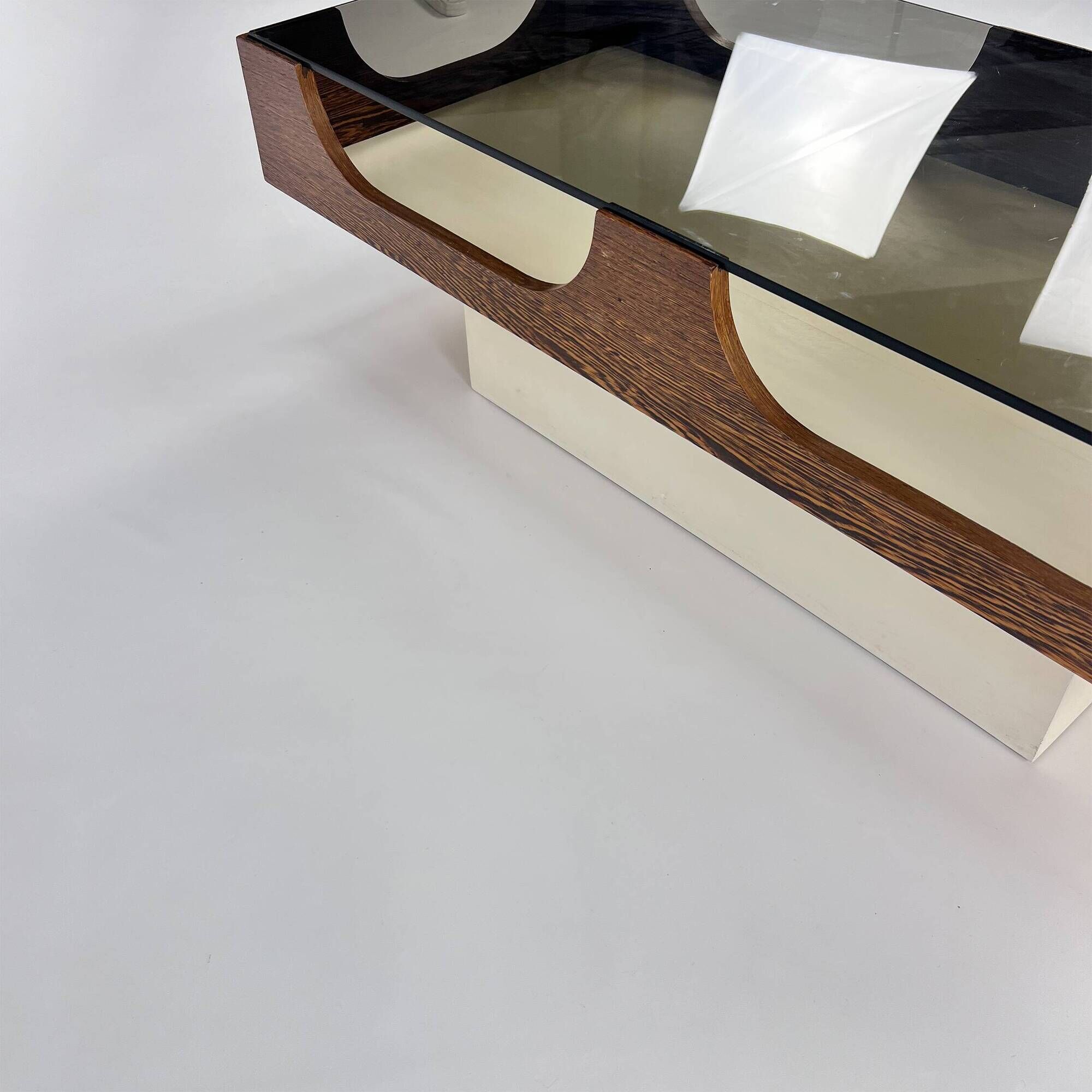 Vintage Space Age Coffee Table with Smoke Glass Table Top, 1960s
