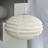 Suspension in rattan and japanese natural linen in the shape of a lantern h50 d30