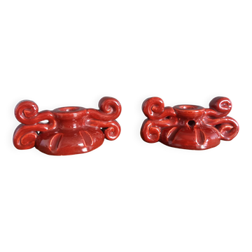 Bougeoirs en céramique artisanale bordeaux