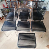 Suite of 6 Chairs and 1 Scoubidou stool André MONPOIX 1960