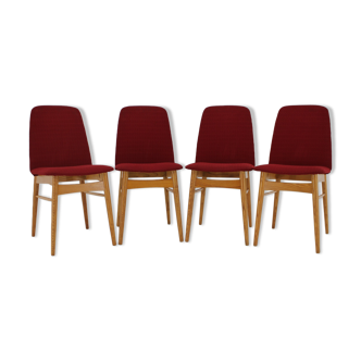 Ensemble de quatre chaises de salle à manger Elm des années 1960 Tchécoslovaquie