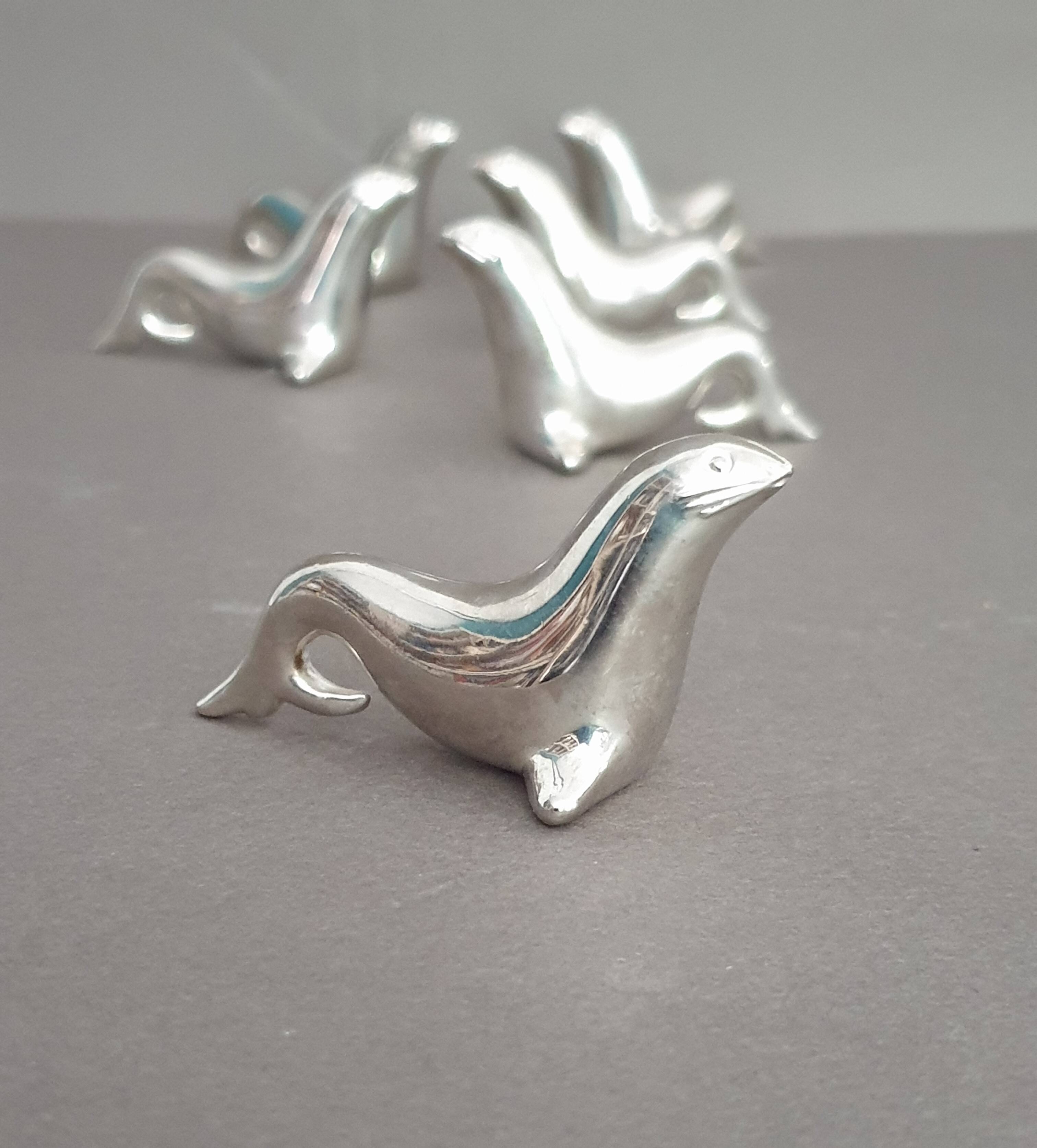 6 sea lion/seal knife holders, in silver-plated metal, circa 1950