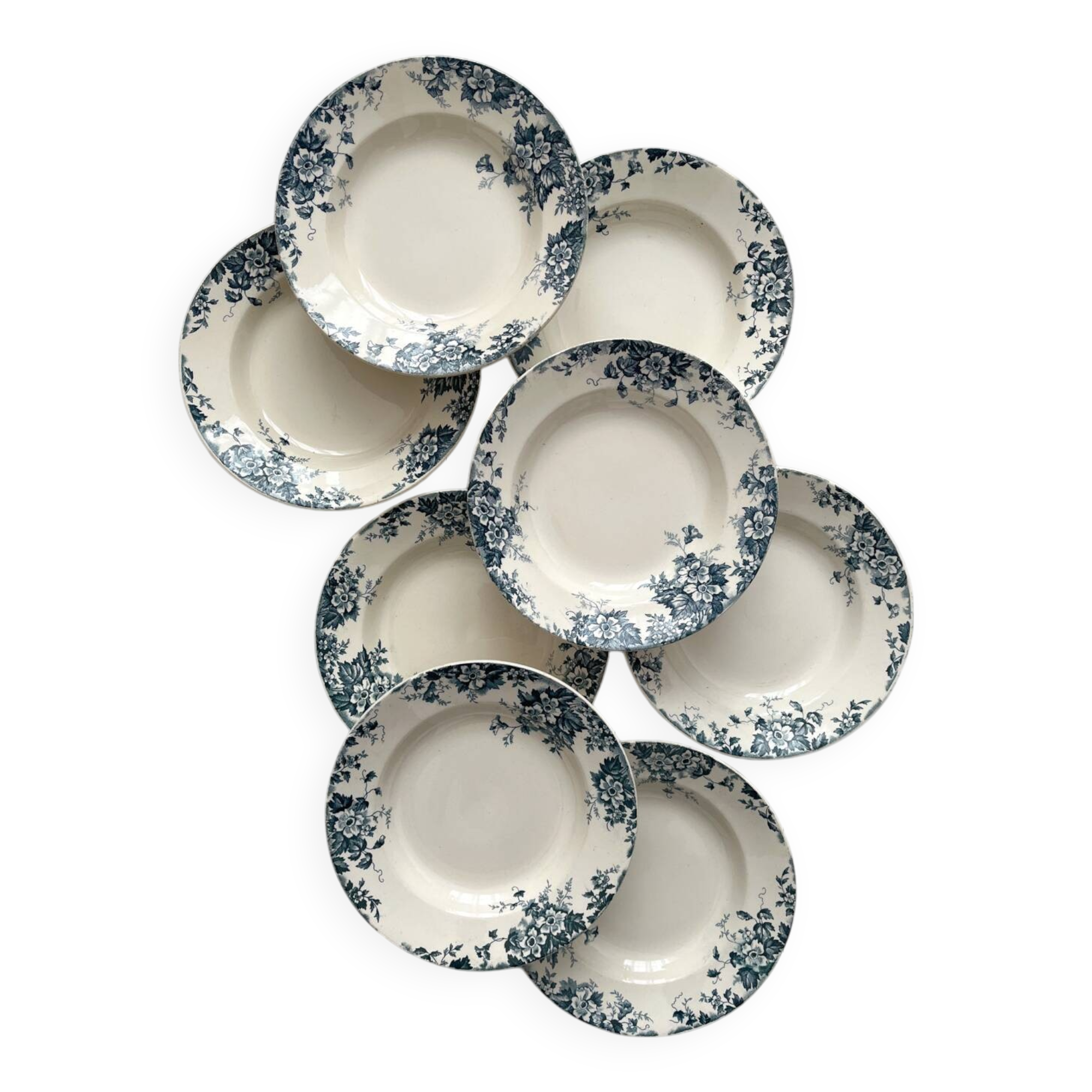8 “Marie Louise” ironstone soup plates from Saint Amand and Hamage