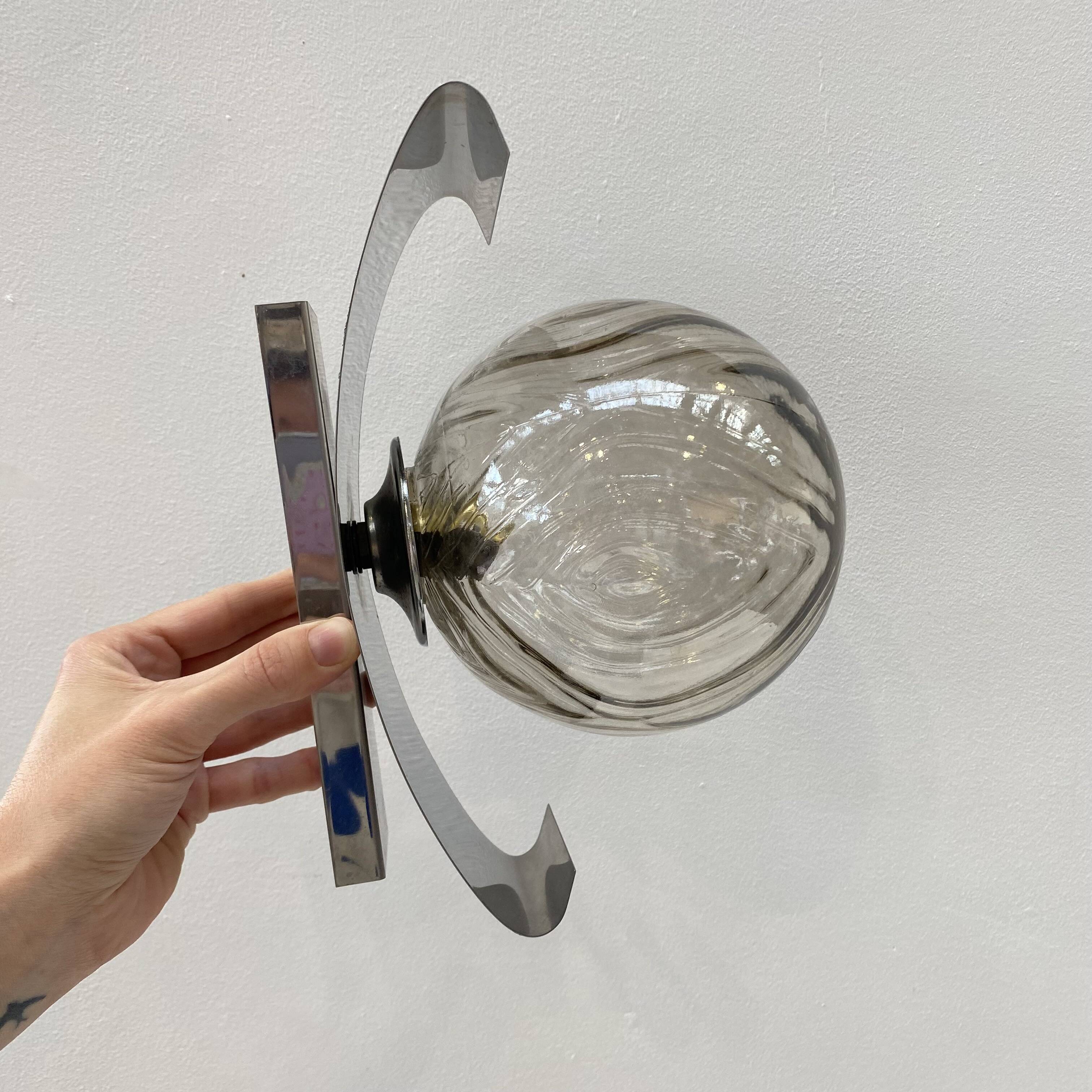 70s chrome and smoked glass wall light