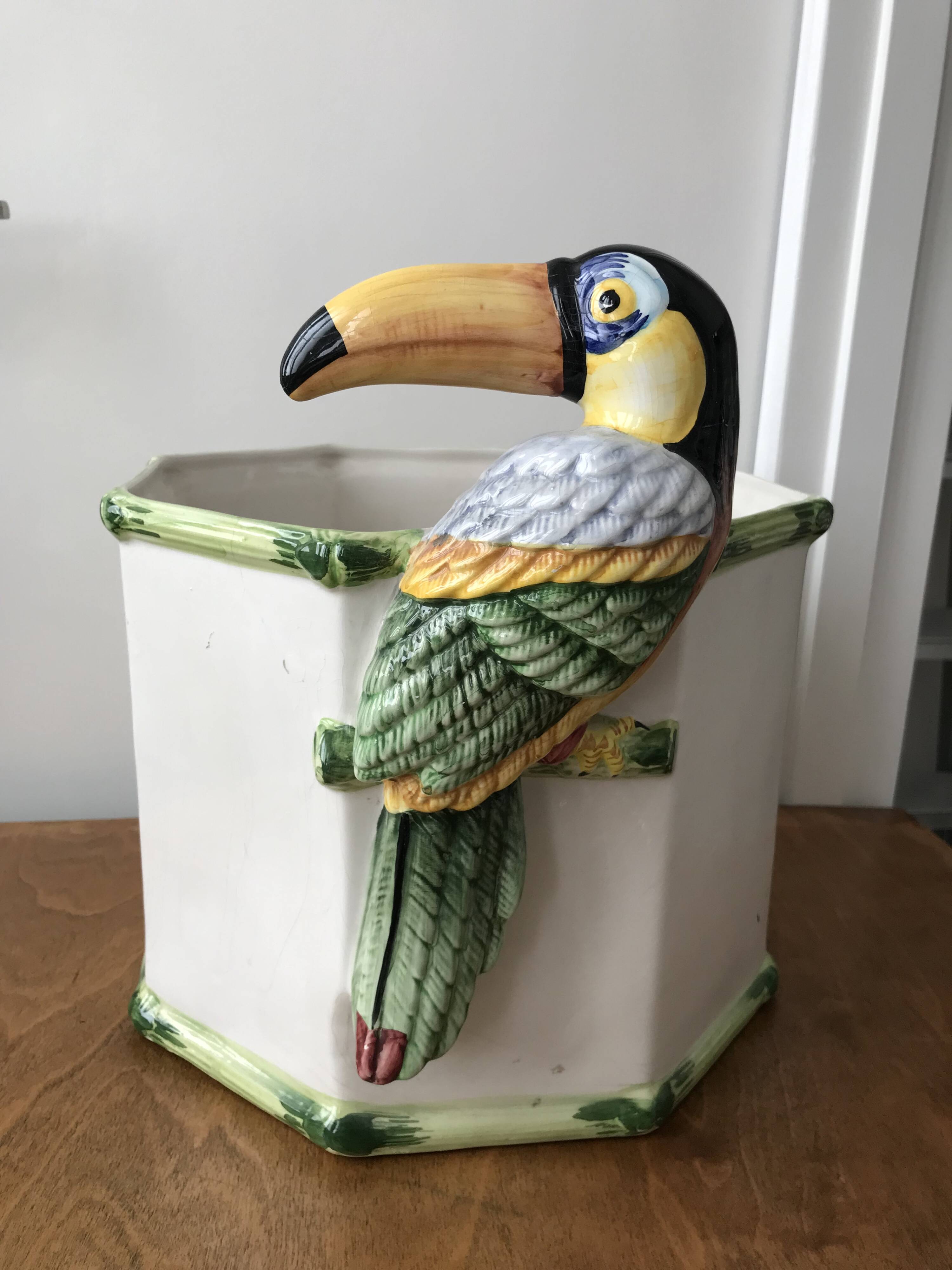 Vintage slip planter with Toucan decoration