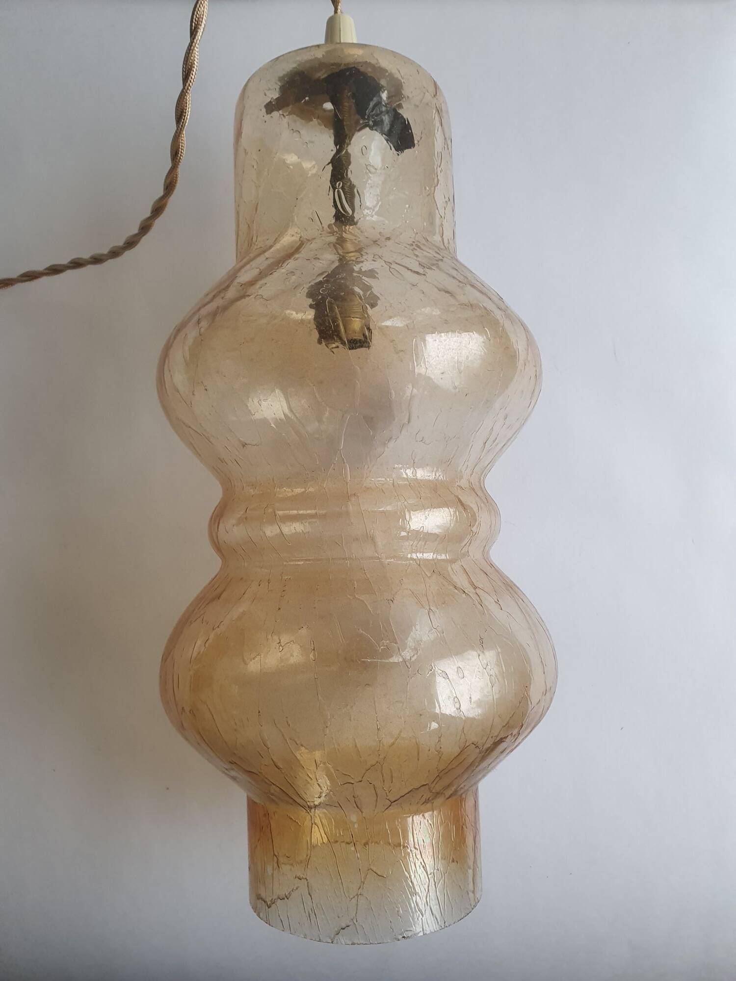 Large vintage brown glass hanging lamp