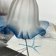 Abat jour tulipe ancienne en verre transparent bord bleu