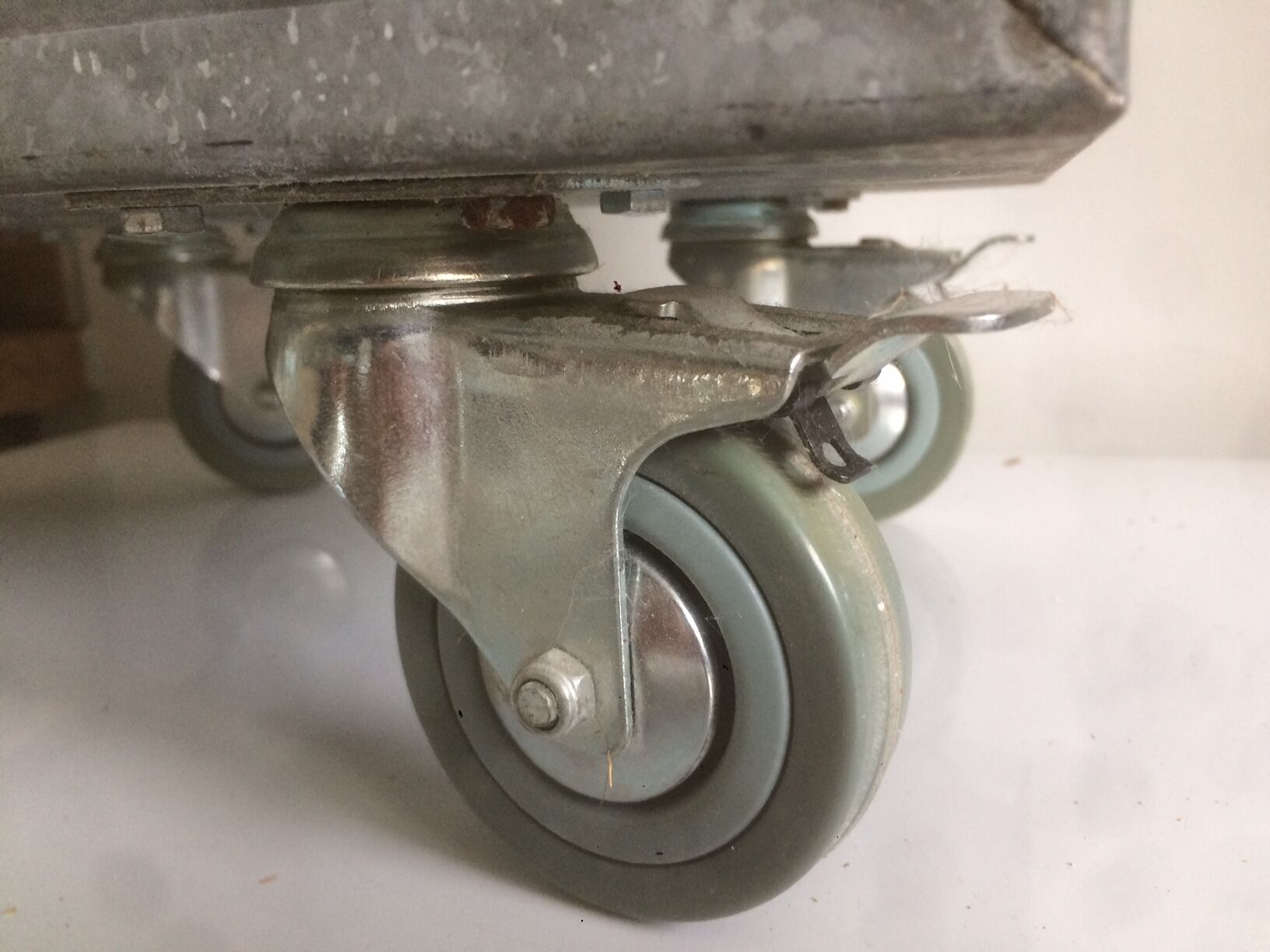 Metal storage box, Schafer Kasten, on wheels