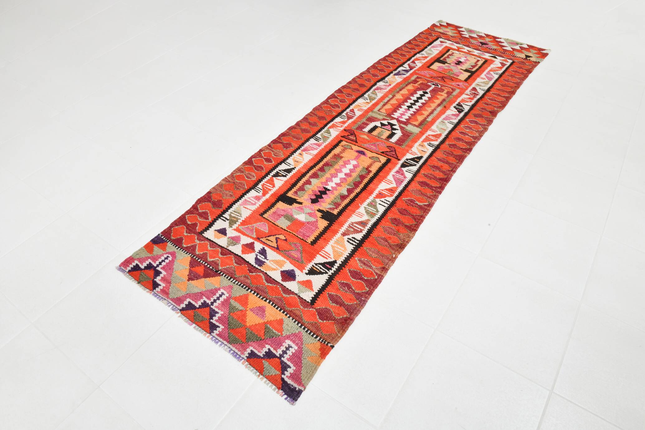3x10 Kilim Pumpkin Orange Wool Runner Rug, 90x300Cm