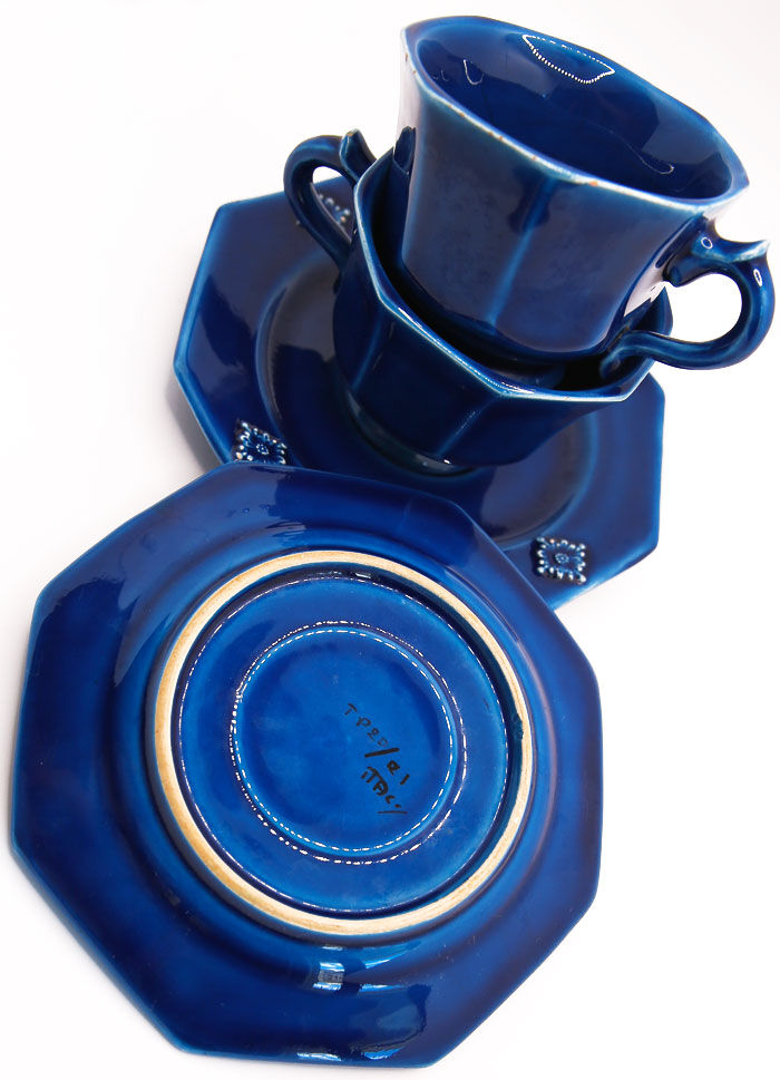Duo of italian cups octagonal navy blue