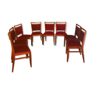 Lot de 8 chaises en noyer, velours
