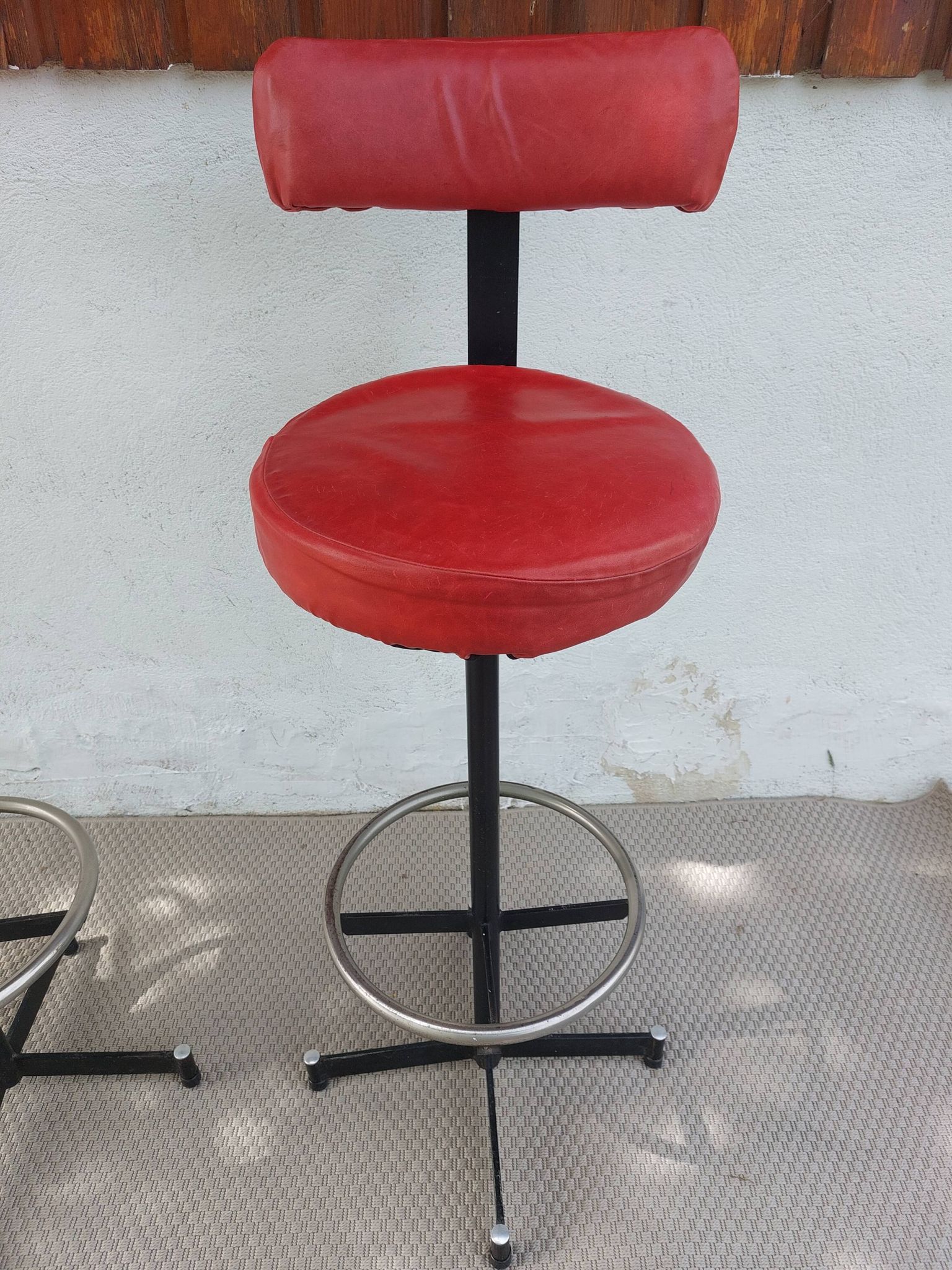 pair of high stools, leather, vintage, industrial