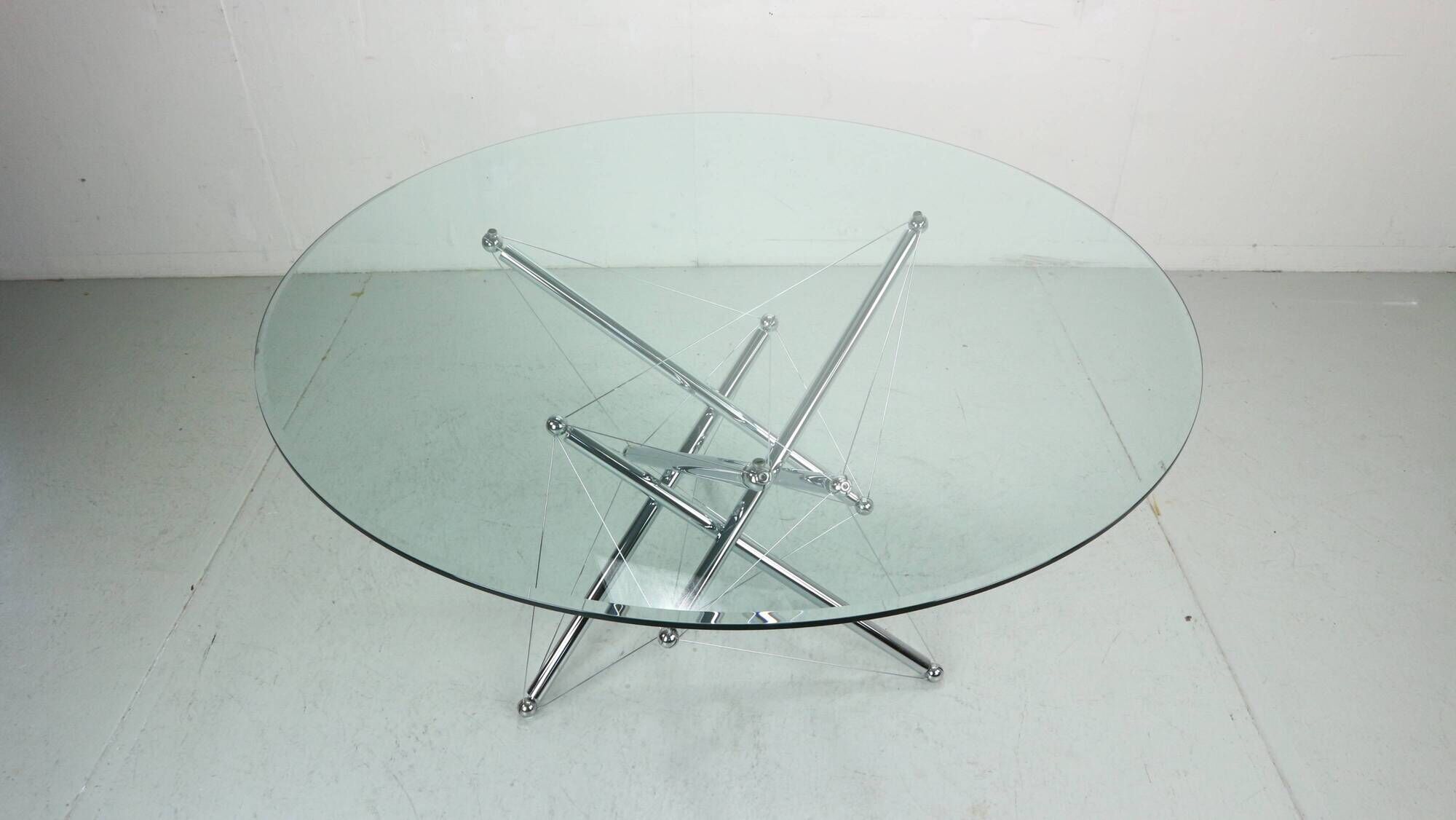 Theodore Waddell for Cassina 714 Tensegrity Chromed Steel Dining Table, 1980s