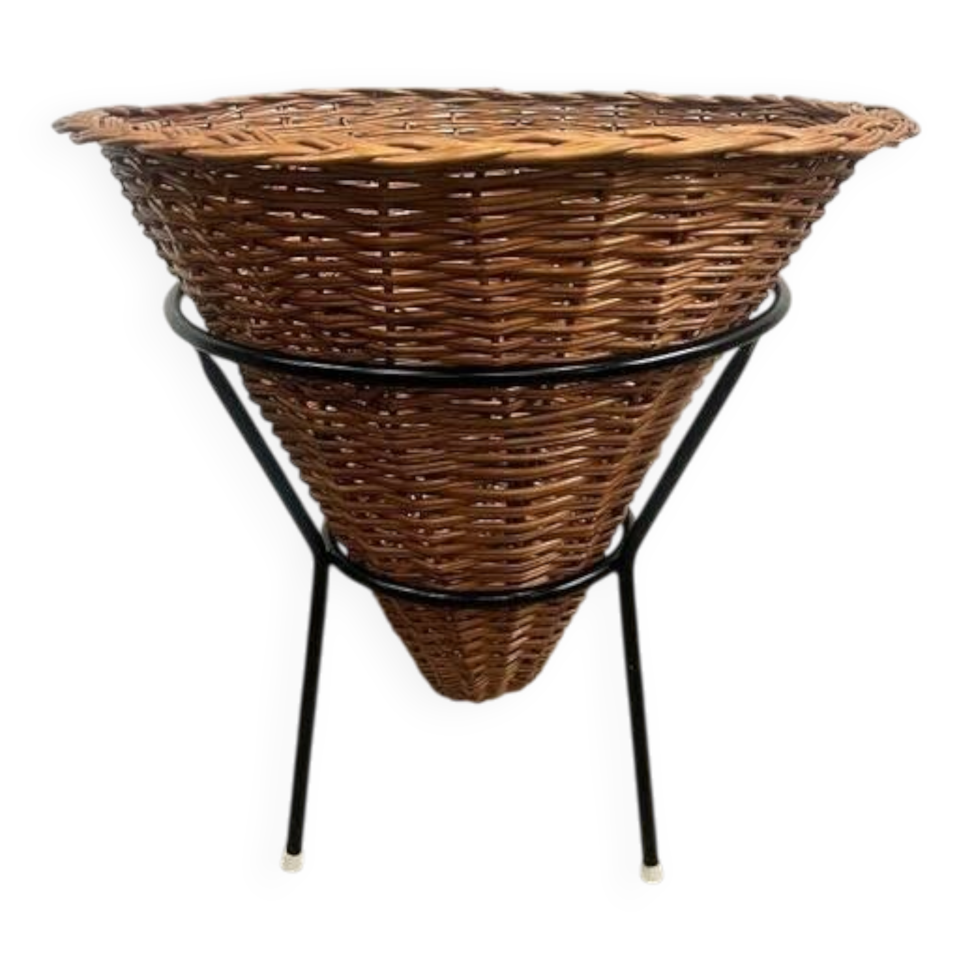 Vintage Rattan Point Basket / Plant Furniture, Netherlands 1960's