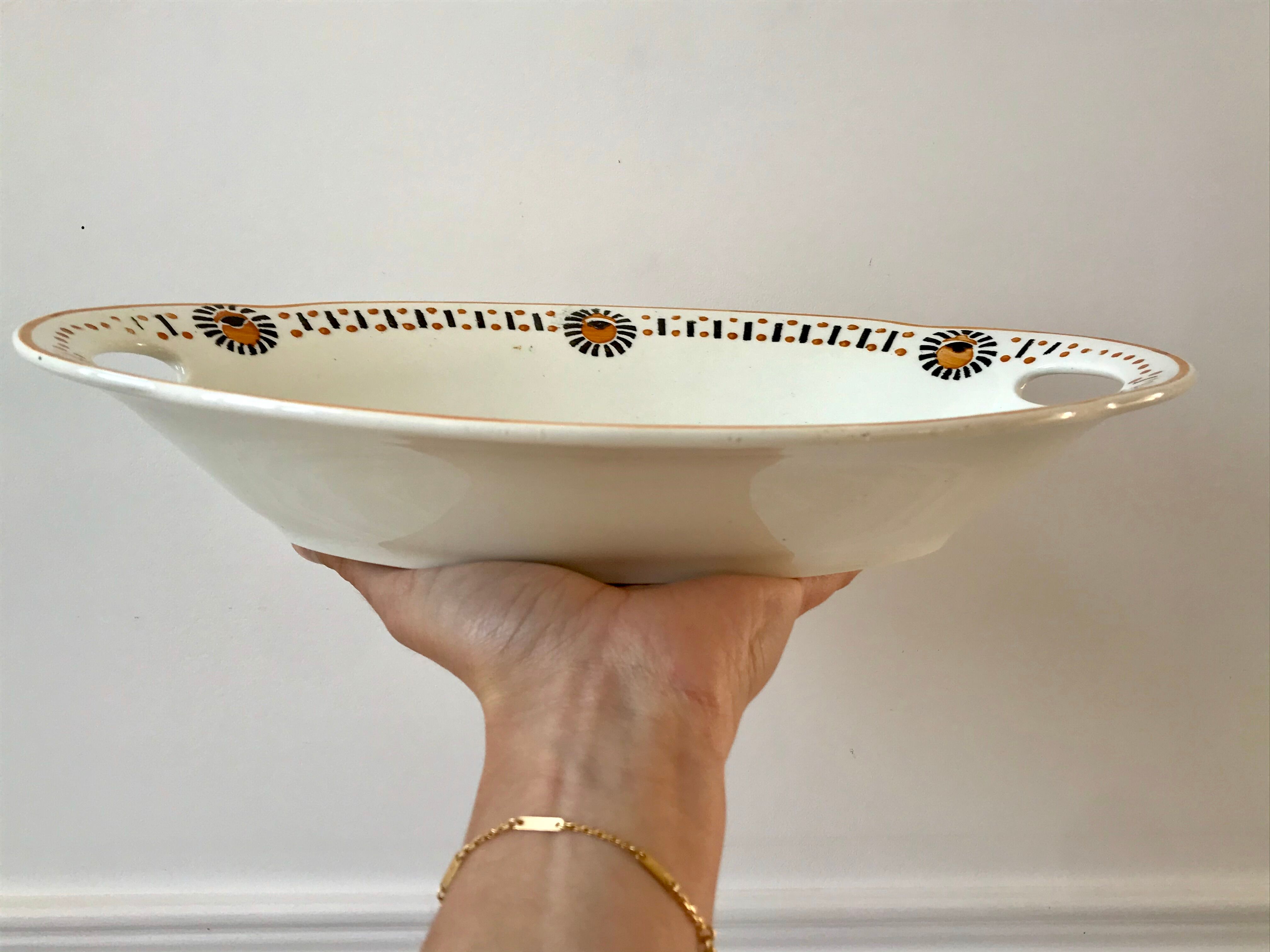 Oval and hollow dish longwy model "cézarine" art deco 30s