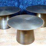 Set of three designer coffee tables in frosted metal, circa 1990/2000