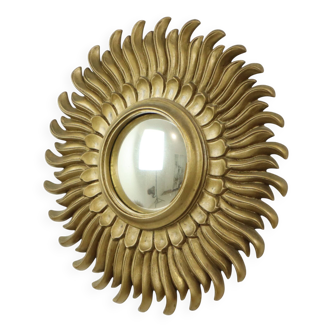 Miroir vintage Sunburst convexe en résine dorée