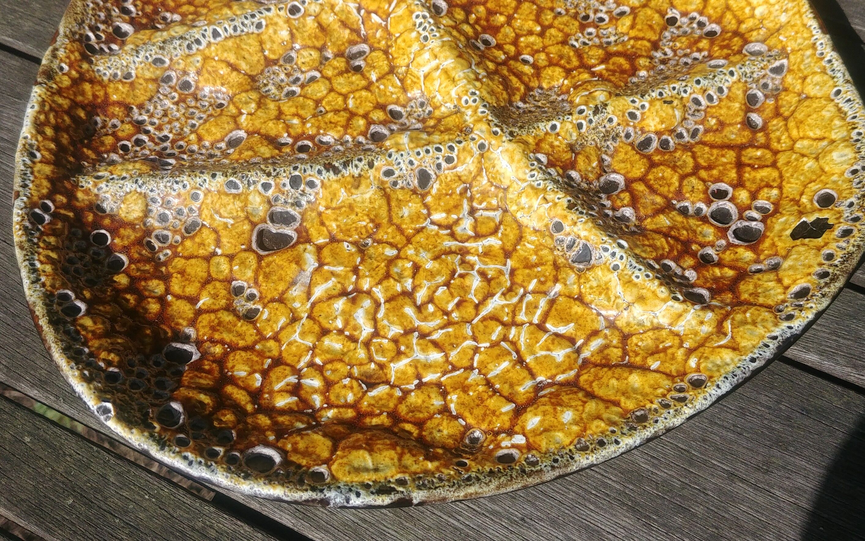 Aperitif dish / empty pocket 6 compartments in glazed ceramic yellow Emaux savoyard fat lava