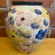 Vintage White Ceramic Round Vase with Polychrome Flower Decoration #D