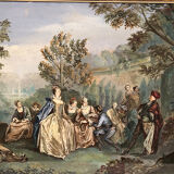 Fête dans le jardin, aquarelle encadrée fin XIXe