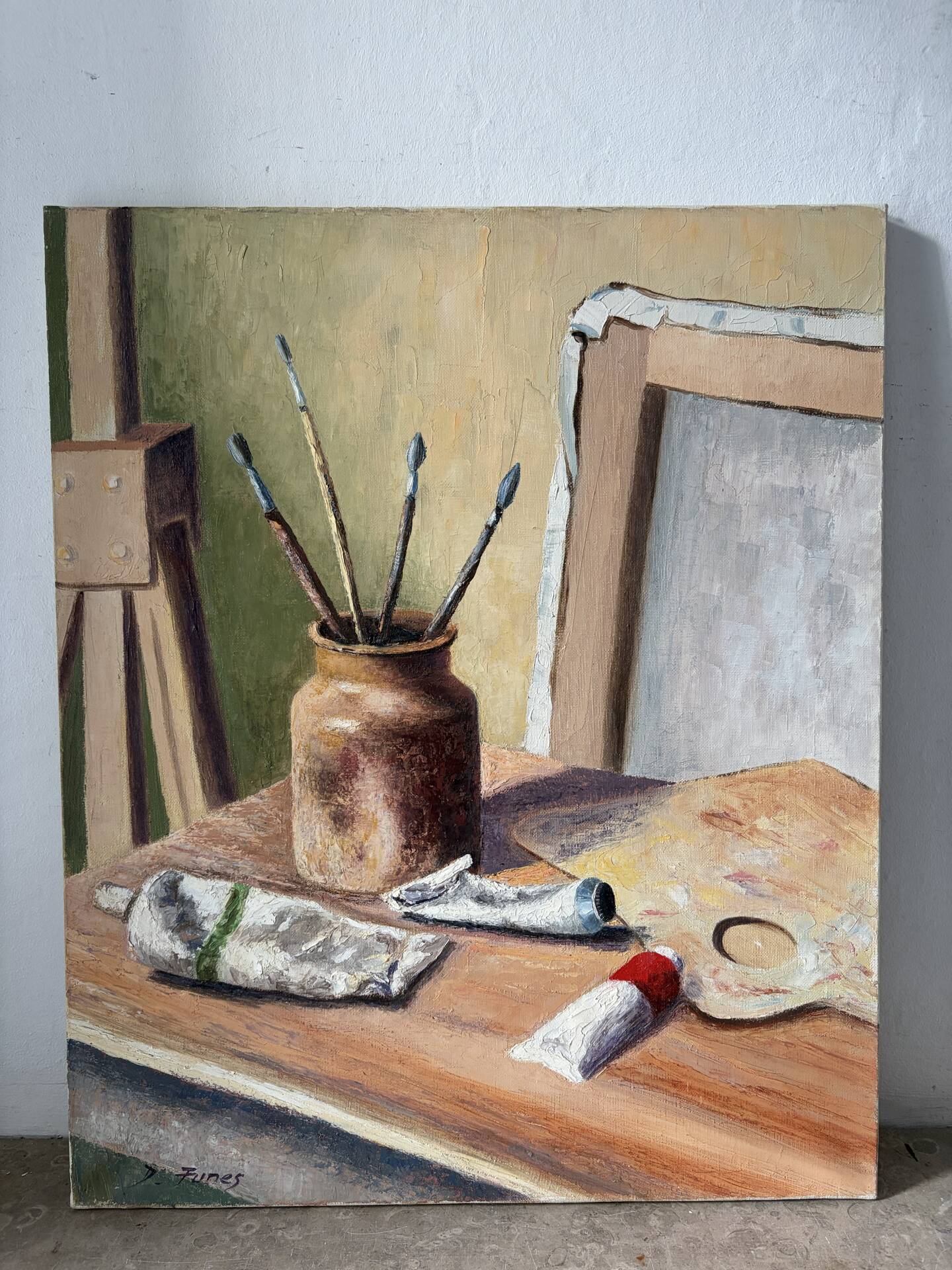 Artist studio, oil on canvas signed D Funes.