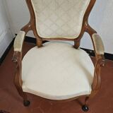 Louis Philippe armchair in walnut wood with white shield upholstery