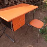 Desk set and vintage chair 70 skai and chrome