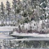 Peinture à l’huile de paysage de forêt de neige suédoise « Crisp », encadrée