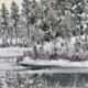 1998 "Crisp" Swedish Snow Forest Landscape Oil Painting, Framed