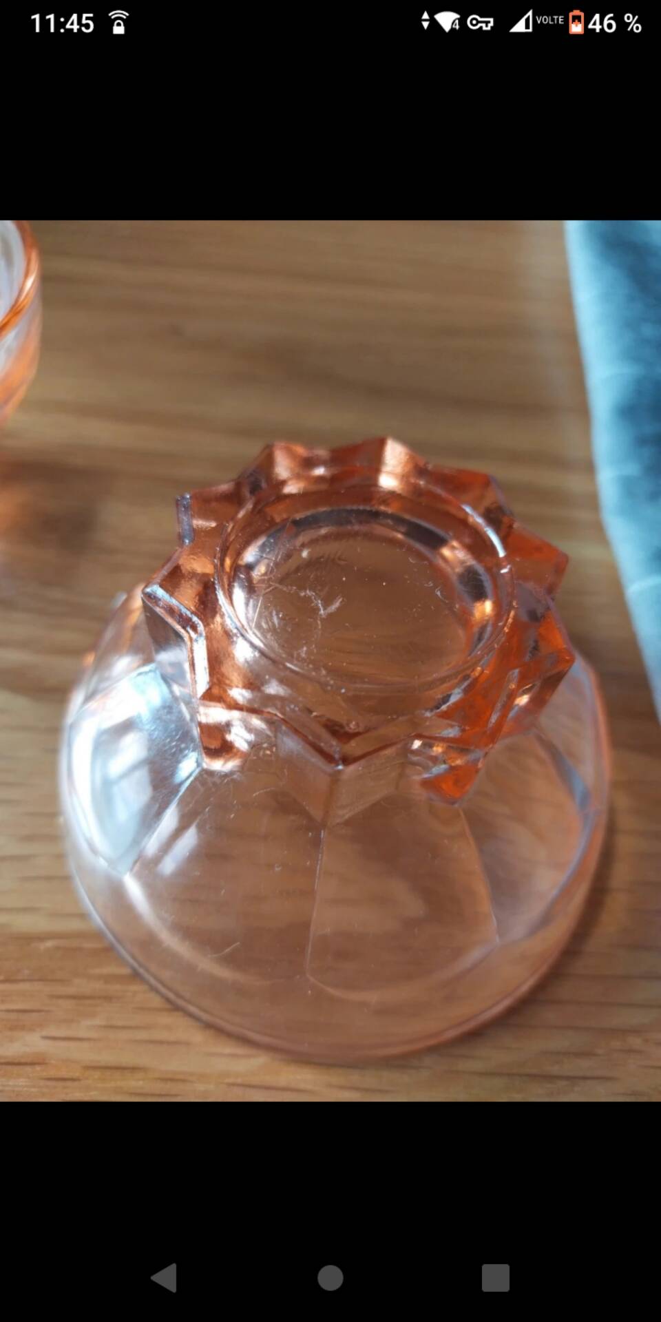 6 small vintage pink glass dessert bowls.