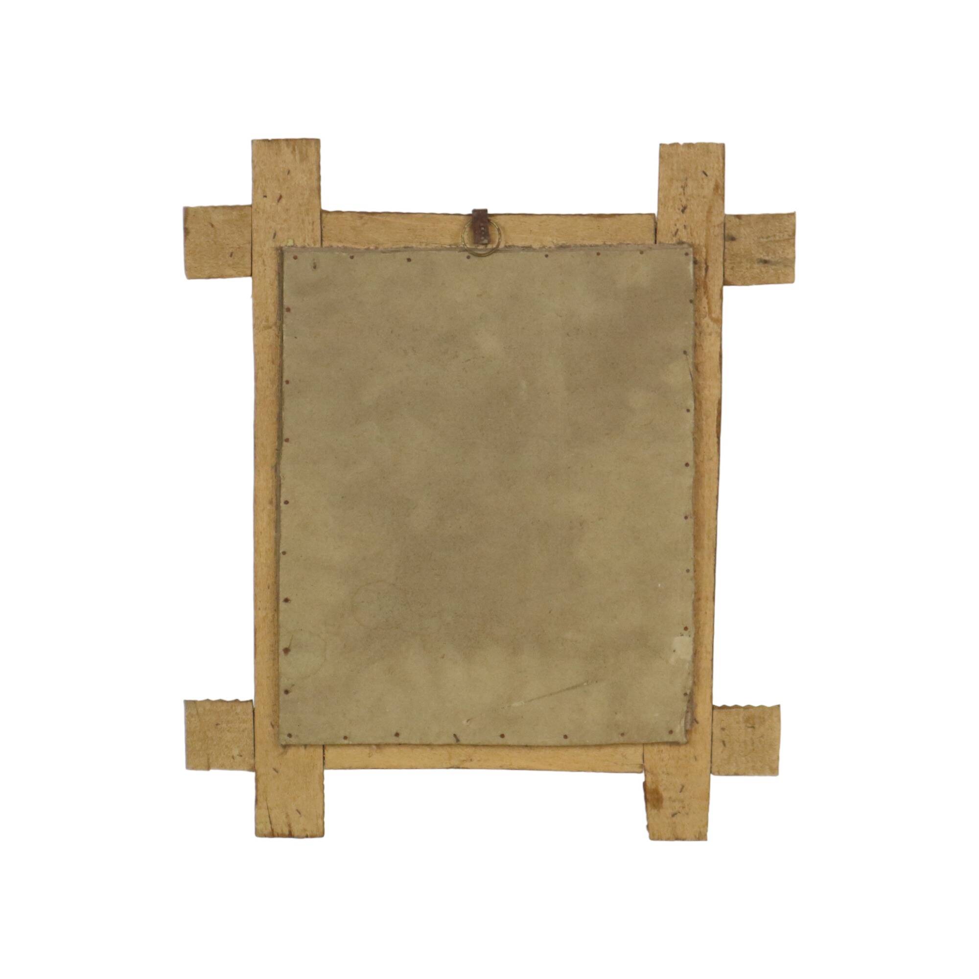Antique tramp art frame frame wood metal studs late 19th century france