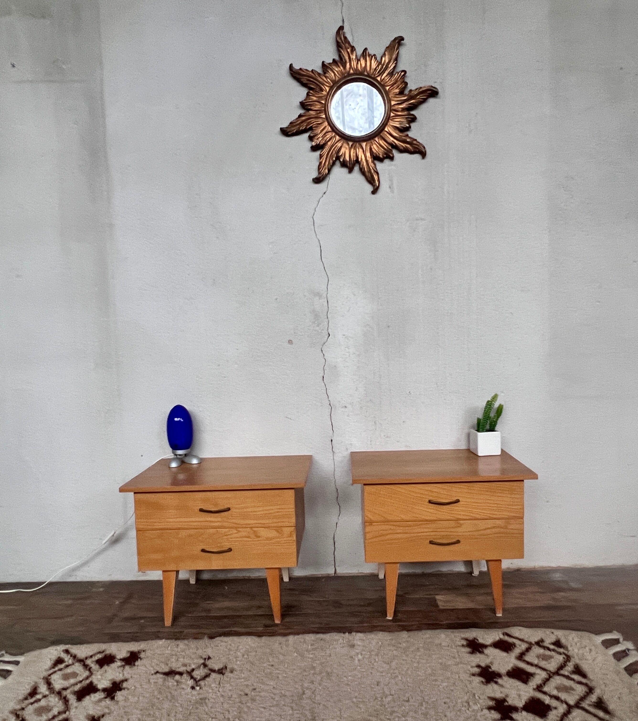 Pair of bedside tables end of vintage sofa