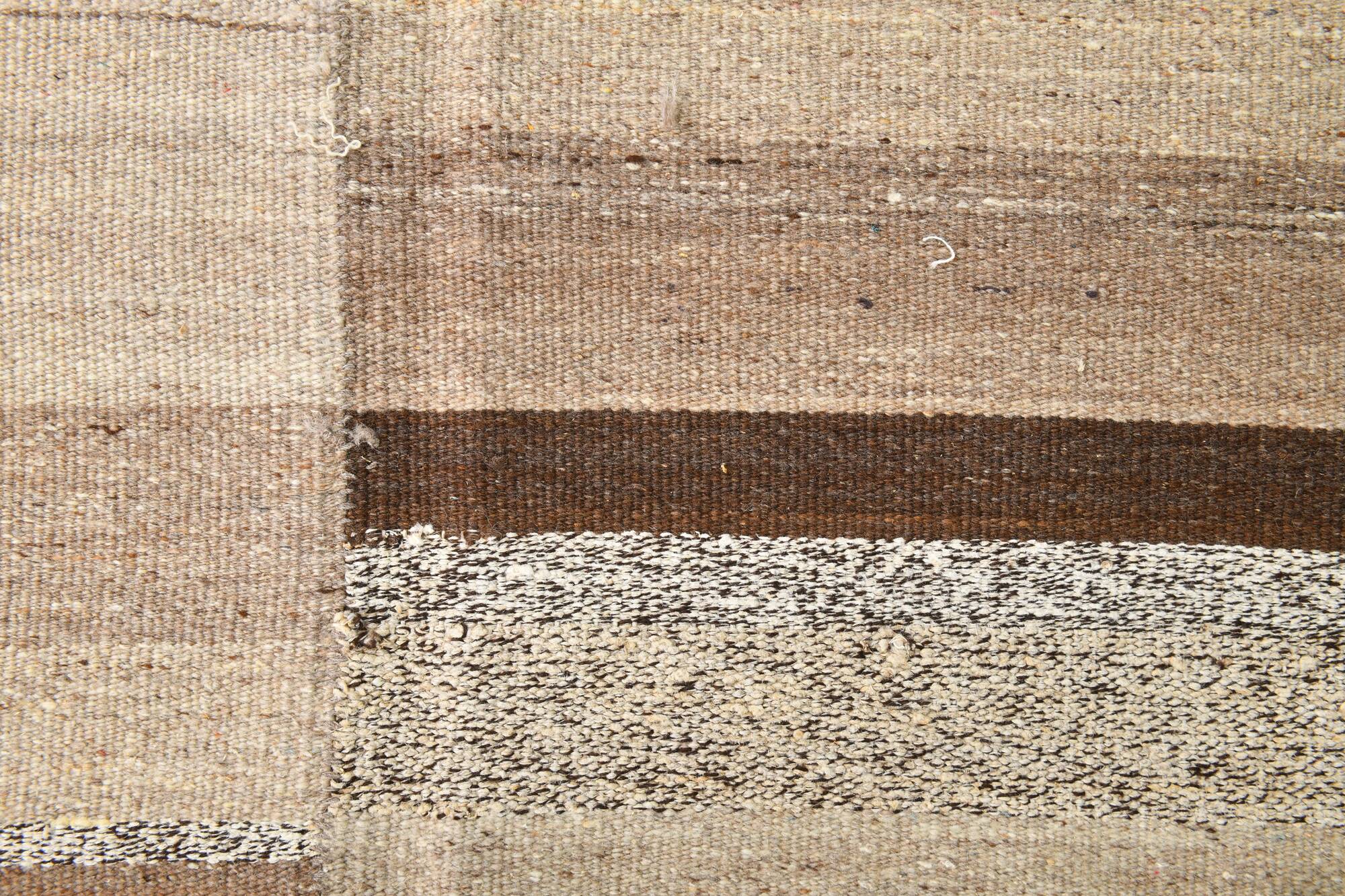 Brown & Beige Striped Large Vintage Kilim Rug, 306x336Cm