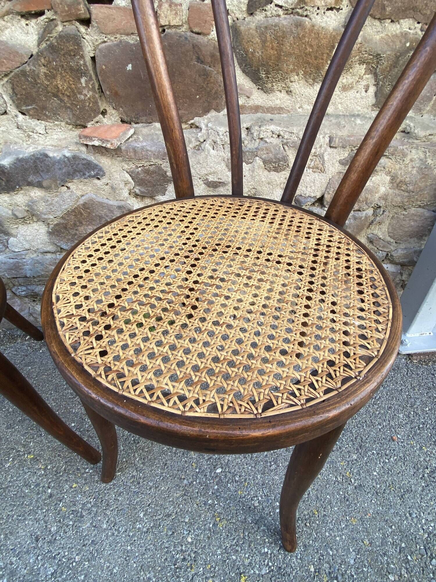 pair of Fischel Thonet Nr 18 curved wood bistro chairs