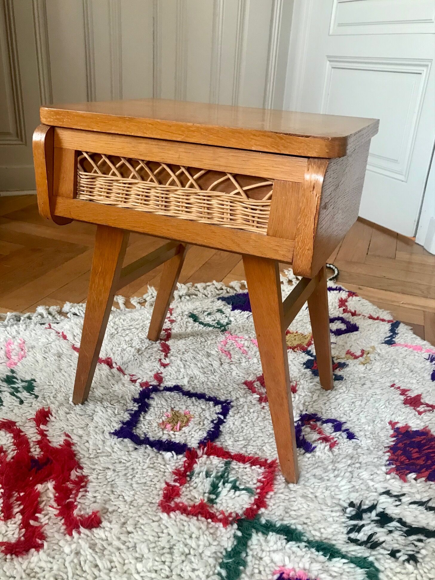 Bedside wood and rattan