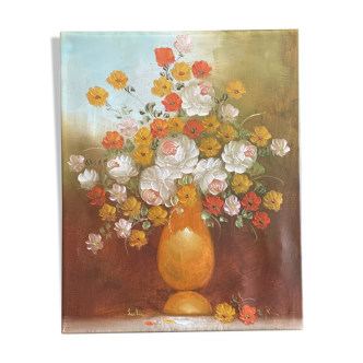 Peinture florale  à l’huile sur toile