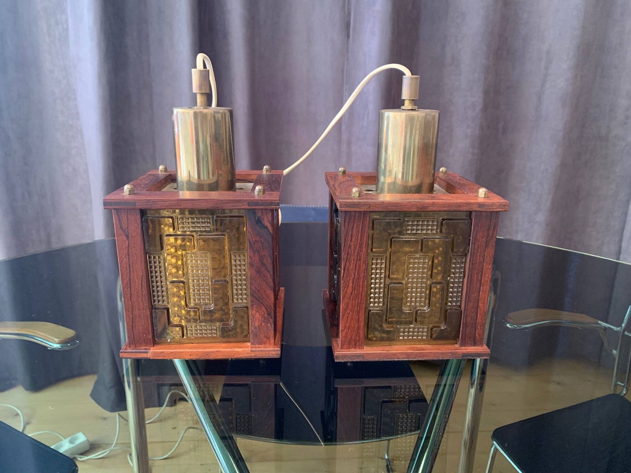 A pair of ceiling lamps designed by Erik Höglund, Kosta Boda, Sweden, 1960s