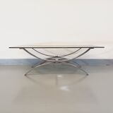 Vintage glass and chromed metal coffee table from the 70s