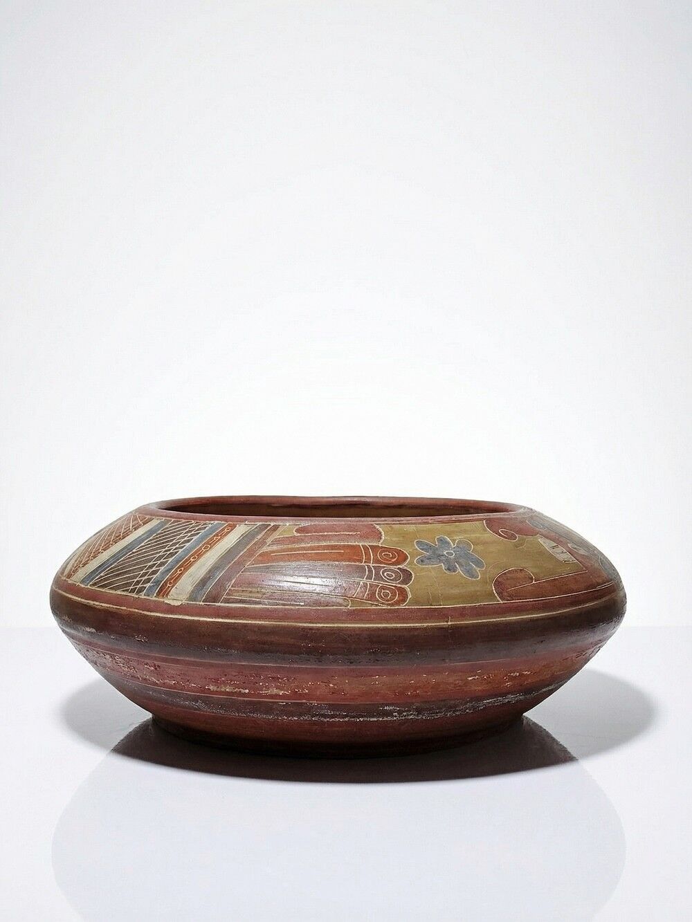 Vintage pre-Columbian style handcrafted ceramic decorative bowl